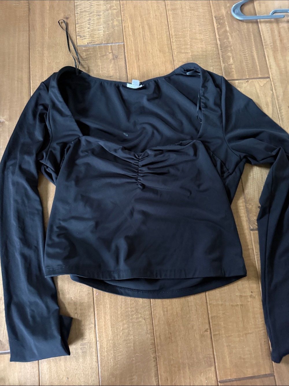 Garage Black Long-Sleeve Ruched Front Top